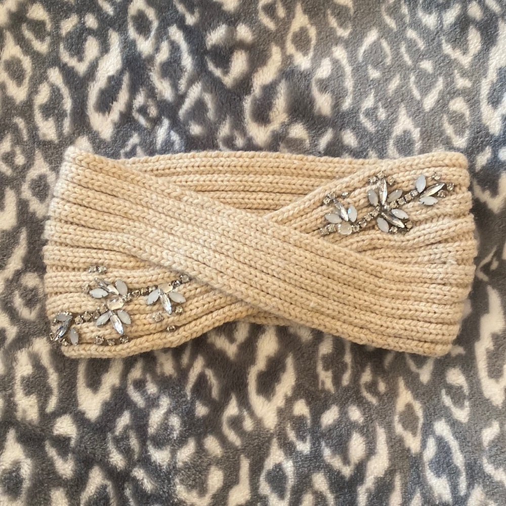 Knit winter head wrap with embellishments